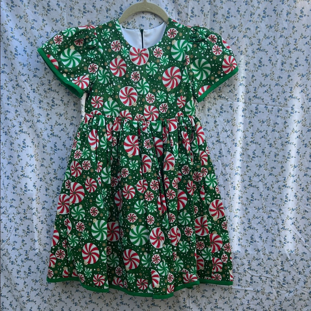 Handcrafted Festive Green and Red Kids Dress